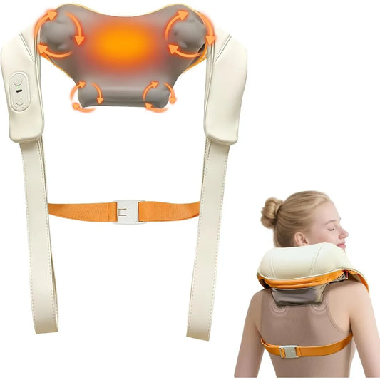 Neck and Shoulder Massager Electric with Heat, Shiatsu Neck Back Pain Relief Pillow, Trapezius Lymphatic Trigger Point Massage