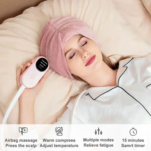 Soothing Electric Air Head Massager with Heat for Easy Headache Relief and Stress Comfort, Portable Heated Scalp Massage Helmet